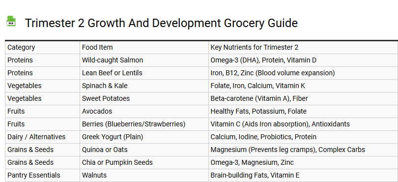 Trimester 2 Growth and Development Grocery Guide
