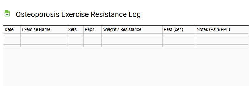 Osteoporosis Exercise Resistance Log