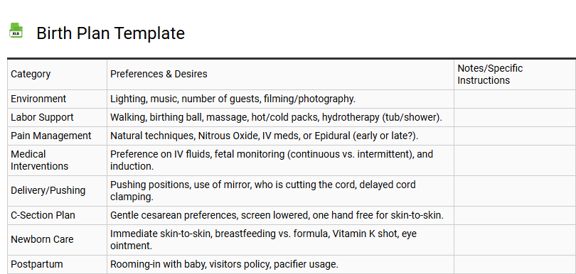 Birth Plan Template