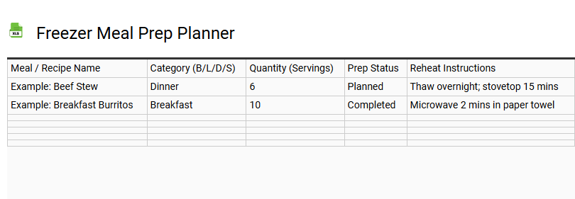 Freezer Meal Prep Planner