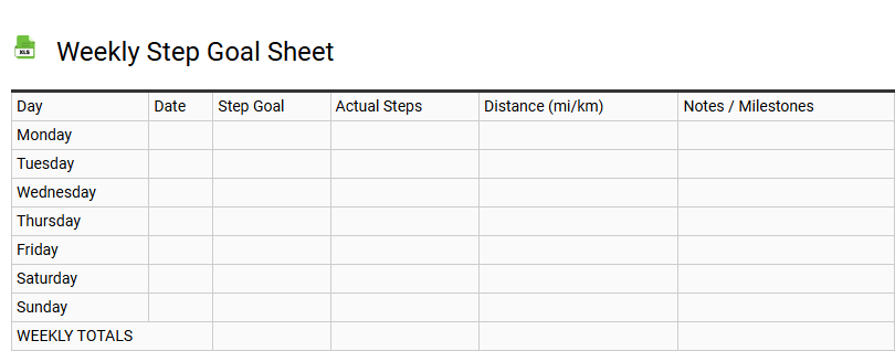 Weekly Step Goal Sheet