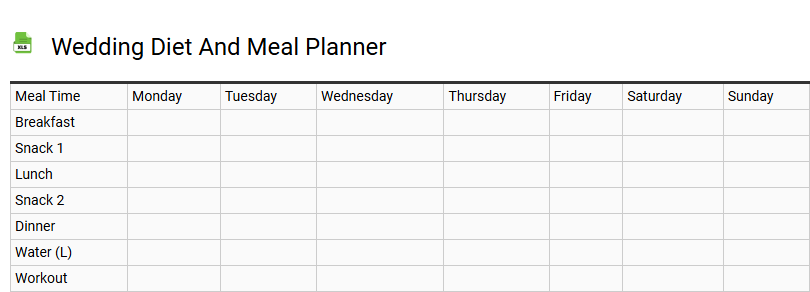 Wedding Diet and Meal Planner