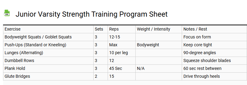 Junior Varsity Strength Training Program Sheet