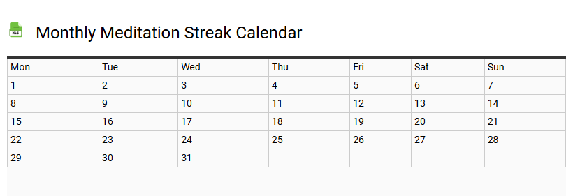 Monthly Meditation Streak Calendar