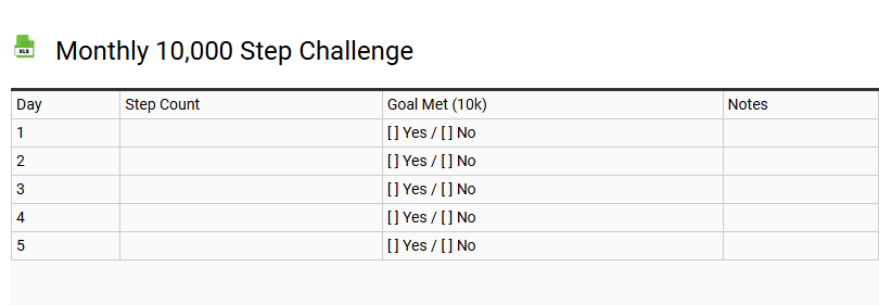 Monthly 10,000 Step Challenge