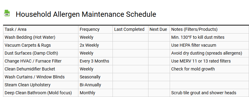 Household Allergen Maintenance Schedule