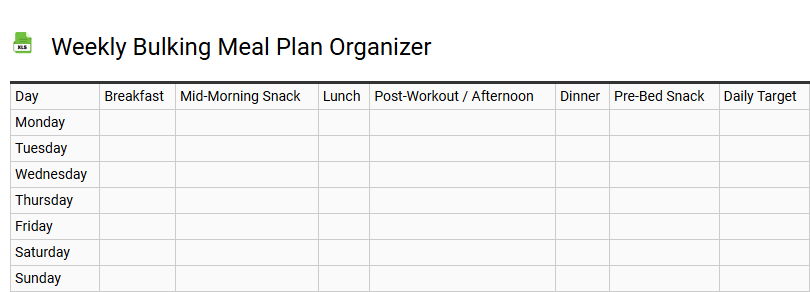 Weekly Bulking Meal Plan Organizer