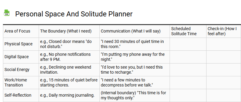 Personal Space and Solitude Planner