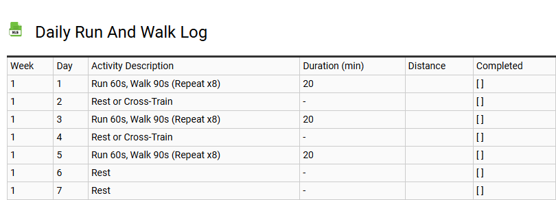 Daily Run and Walk Log