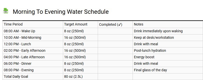 Morning to Evening Water Schedule