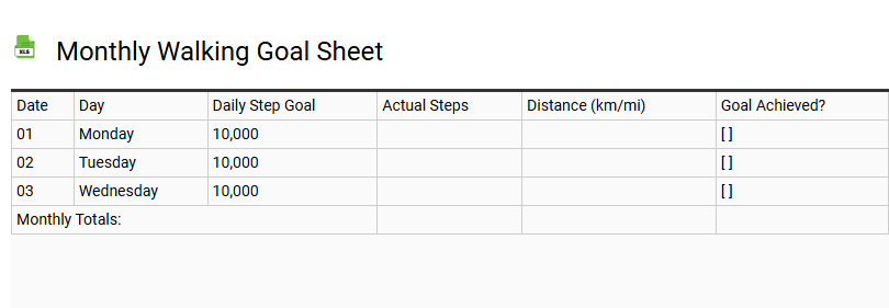 Monthly Walking Goal Sheet