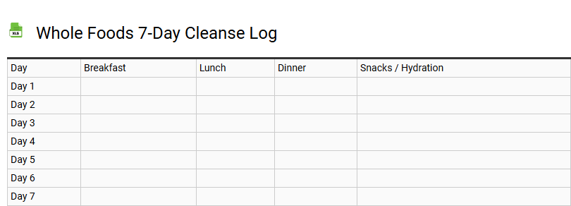 Whole Foods 7-Day Cleanse Log