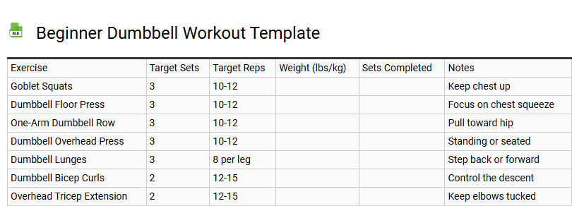 Beginner Dumbbell Workout Template