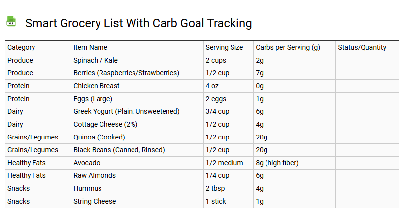 Smart Grocery List with Carb Goal Tracking