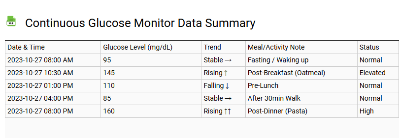 Continuous Glucose Monitor Data Summary