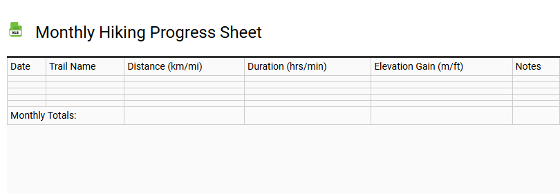 Monthly Hiking Progress Sheet