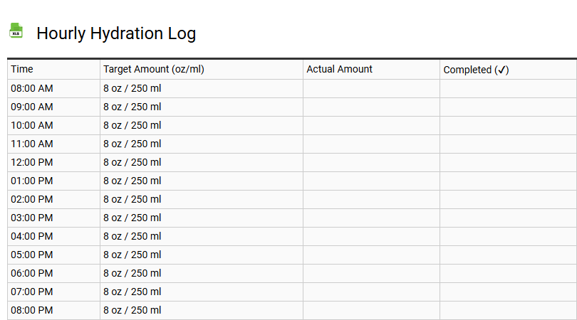 Hourly Hydration Log