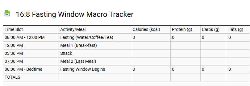 16:8 Fasting Window Macro Tracker