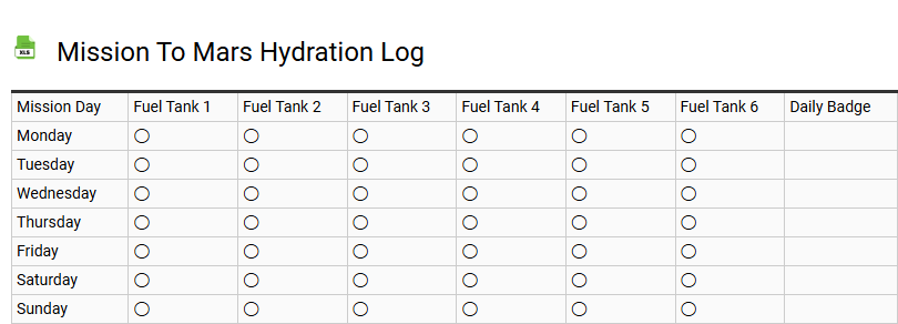 Mission to Mars Hydration Log