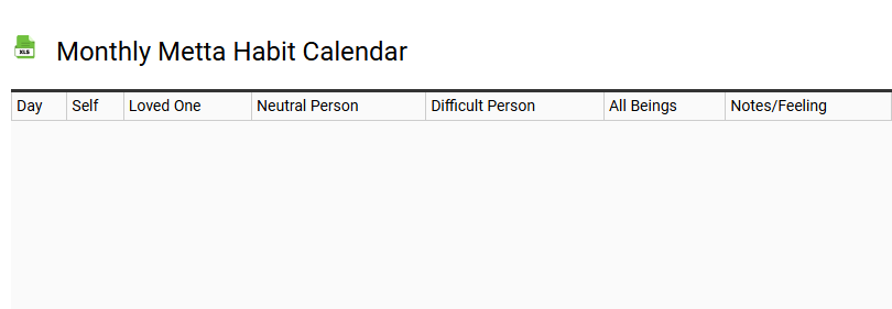 Monthly Metta Habit Calendar