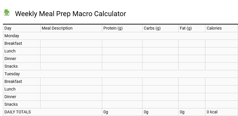 Weekly Meal Prep Macro Calculator
