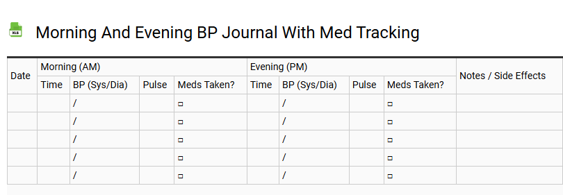 Morning and Evening BP Journal with Med Tracking
