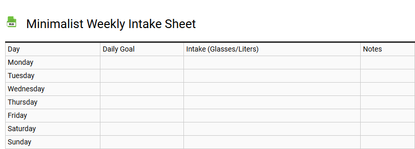 Minimalist Weekly Intake Sheet