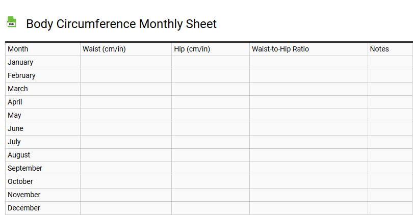 Body Circumference Monthly Sheet