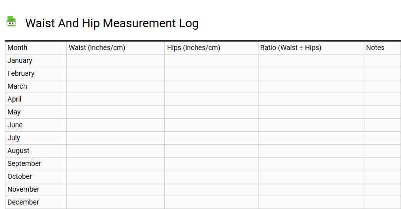 Waist and Hip Measurement Log