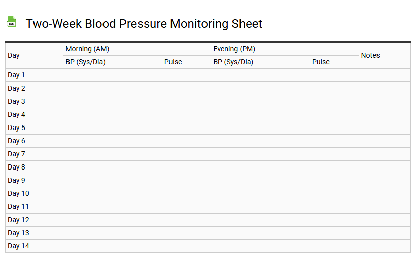 Two-Week Blood Pressure Monitoring Sheet