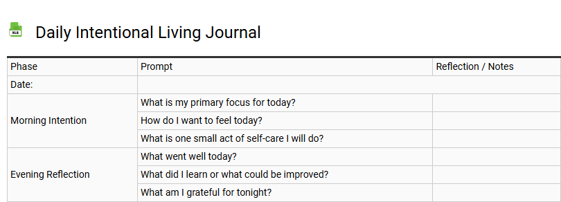 Daily Intentional Living Journal