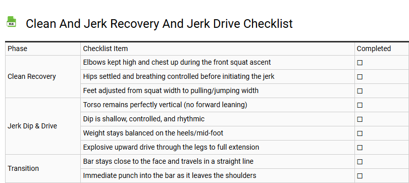 Clean and Jerk Recovery and Jerk Drive Checklist