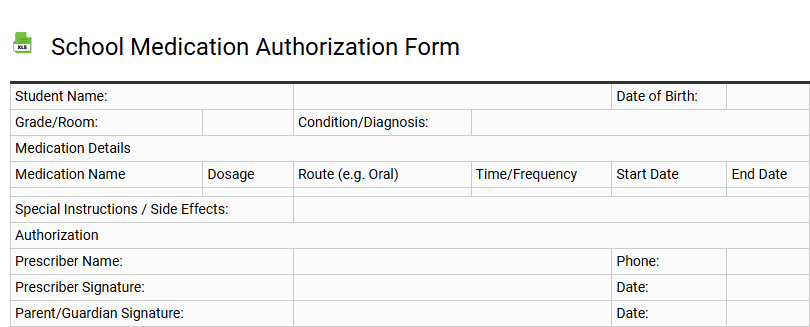 School Medication Authorization Form