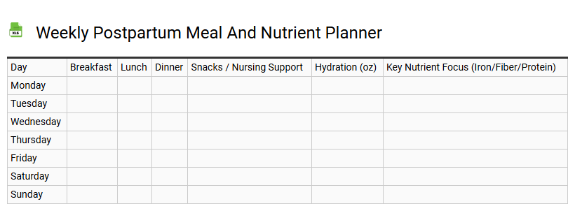 Weekly Postpartum Meal and Nutrient Planner