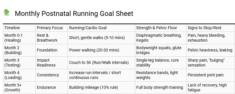 Monthly Postnatal Running Goal Sheet
