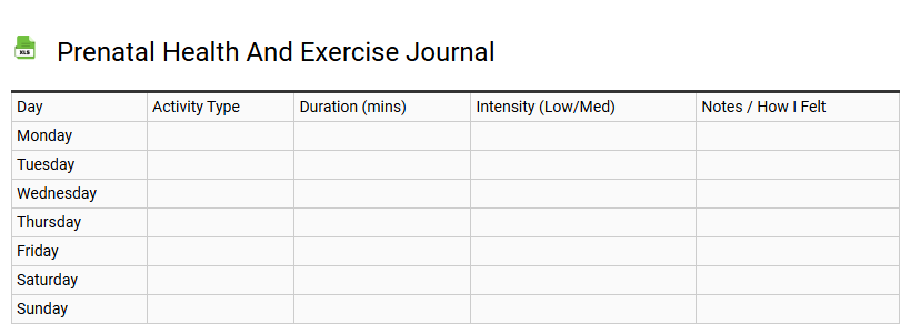 Prenatal Health and Exercise Journal
