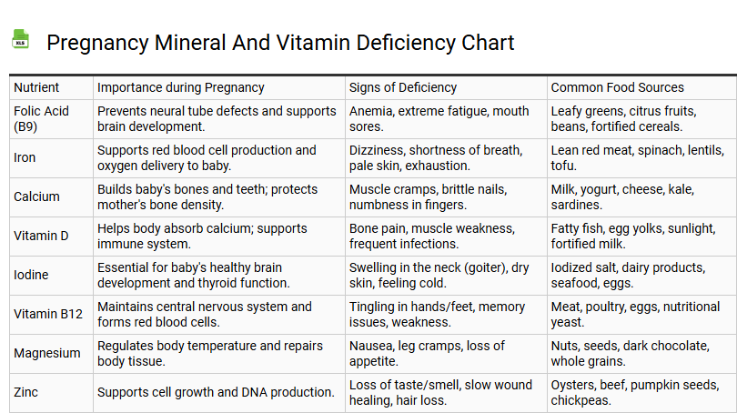 Pregnancy Mineral and Vitamin Deficiency Chart