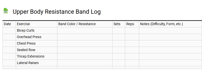 Upper Body Resistance Band Log