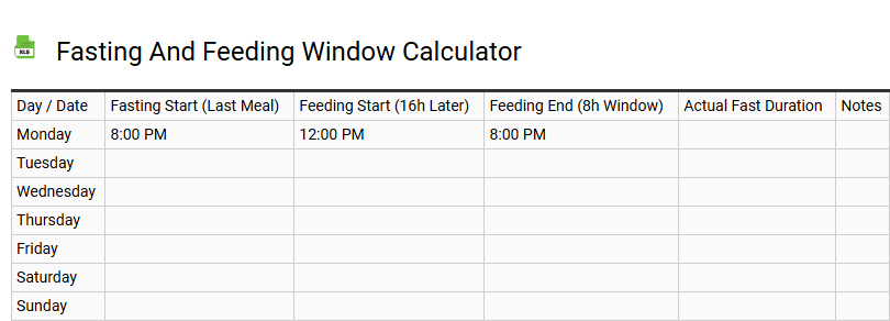 Fasting and Feeding Window Calculator