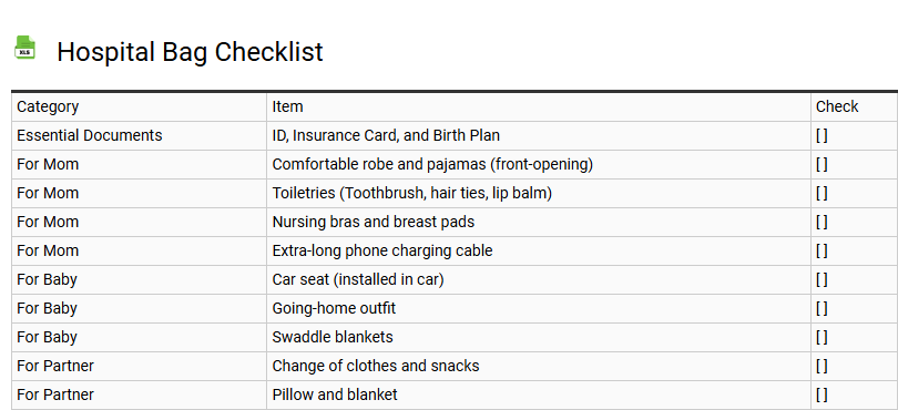 Hospital Bag Checklist