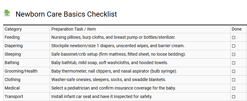 Newborn Care Basics Checklist