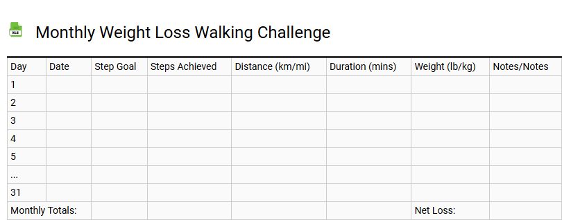 Monthly Weight Loss Walking Challenge