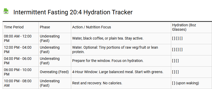 Intermittent Fasting 20:4 Hydration Tracker