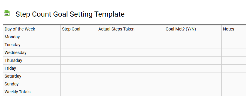 Step Count Goal Setting Template