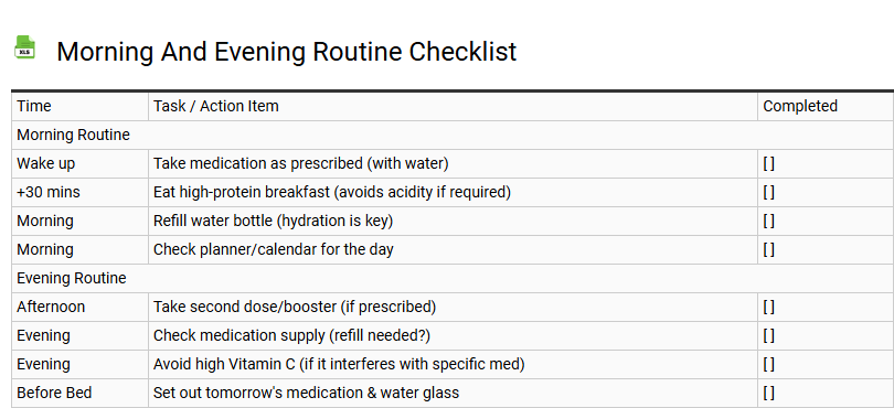 Morning and Evening Routine Checklist