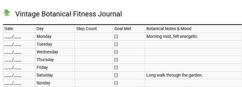 Vintage Botanical Fitness Journal