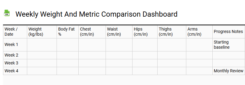 Weekly Weight and Metric Comparison Dashboard