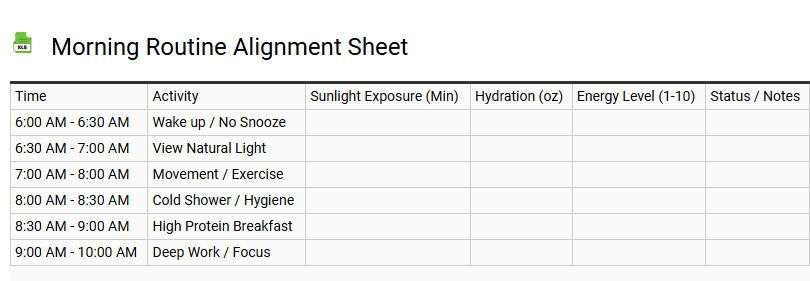 Morning Routine Alignment Sheet
