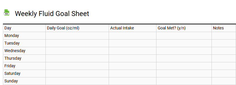 Weekly Fluid Goal Sheet