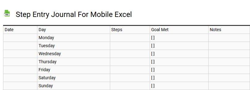 Step Entry Journal for Mobile Excel